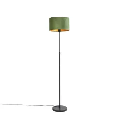 QAZQA Stehlampen|Wohnzimmerlampen*Stehleuchte schwarz mit Veloursschirm grün mit Gold 35 cm - Parte