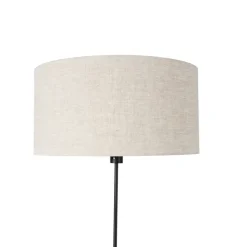 QAZQA Stehlampen|Wohnzimmerlampen*Stehleuchte schwarz verstellbar mit Schirm hellgrau 50 cm - Parte