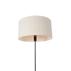 QAZQA Stehlampen|Wohnzimmerlampen*Stehleuchte schwarz verstellbar mit Schirm hellgrau 50 cm - Parte