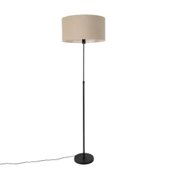 QAZQA Stehlampen|Wohnzimmerlampen*Stehleuchte schwarz verstellbar mit Schirm hellbraun 50 cm - Parte