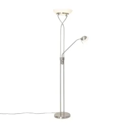 QAZQA Schlafzimmerlampen|Küchenlampen*Stehleuchte Stahl inkl. LED und Dimmer mit Leselampe - Empoli