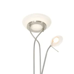 QAZQA Schlafzimmerlampen|Küchenlampen*Stehleuchte Stahl inkl. LED und Dimmer mit Leselampe - Empoli