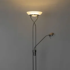 QAZQA Schlafzimmerlampen|Küchenlampen*Stehleuchte Stahl inkl. LED und Dimmer mit Leselampe - Empoli