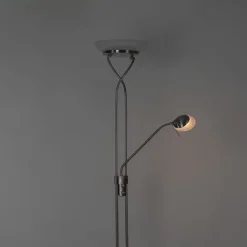 QAZQA Schlafzimmerlampen|Küchenlampen*Stehleuchte Stahl inkl. LED und Dimmer mit Leselampe - Empoli