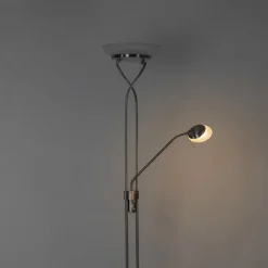 QAZQA Schlafzimmerlampen|Küchenlampen*Stehleuchte Stahl inkl. LED und Dimmer mit Leselampe - Empoli