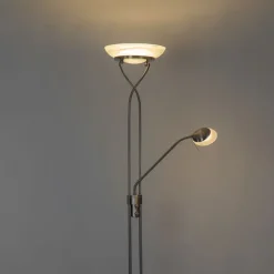 QAZQA Schlafzimmerlampen|Küchenlampen*Stehleuchte Stahl inkl. LED und Dimmer mit Leselampe - Empoli