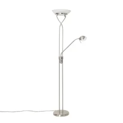 QAZQA Schlafzimmerlampen|Küchenlampen*Stehleuchte Stahl inkl. LED und Dimmer mit Leselampe - Empoli