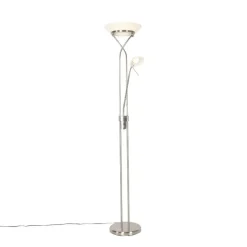 QAZQA Schlafzimmerlampen|Küchenlampen*Stehleuchte Stahl inkl. LED und Dimmer mit Leselampe - Empoli