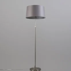 QAZQA Stehlampen|Wohnzimmerlampen*Stehleuchte Stahl mit Lampenschirm grau 45 cm verstellbar - Parte