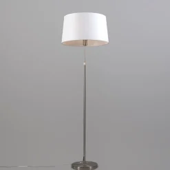 QAZQA Stehlampen|Wohnzimmerlampen*Stehleuchte Stahl mit Lampenschirm weiß verstellbar 45 cm - Parte
