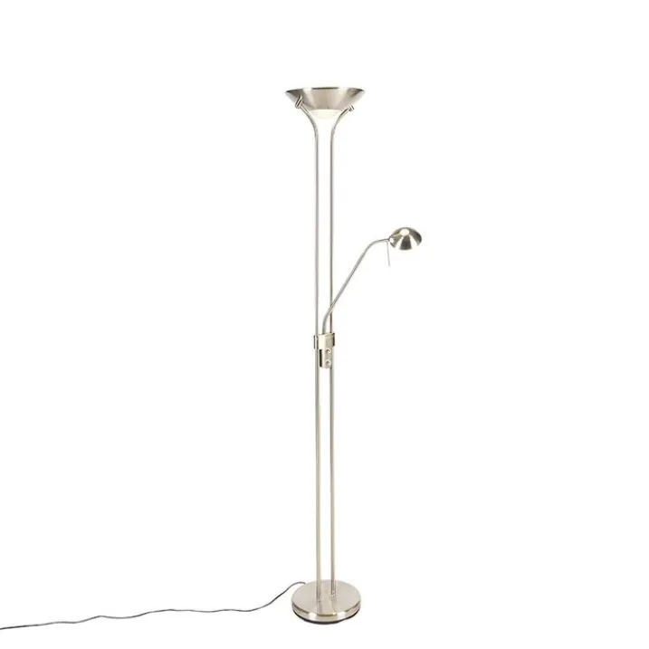 QAZQA Schlafzimmerlampen|Küchenlampen*Stehleuchte Stahl mit Leselampe inkl. LED und Dimmer - Diva