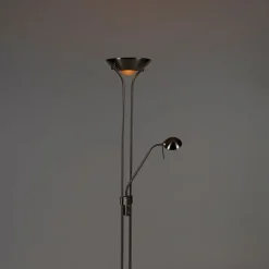 QAZQA Schlafzimmerlampen|Küchenlampen*Stehleuchte Stahl mit Leselampe inkl. LED und Dimmer - Diva