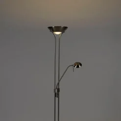 QAZQA Schlafzimmerlampen|Küchenlampen*Stehleuchte Stahl mit Leselampe inkl. LED und Dimmer - Diva