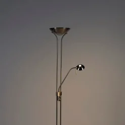 QAZQA Schlafzimmerlampen|Küchenlampen*Stehleuchte Stahl mit Leselampe inkl. LED und Dimmer - Diva