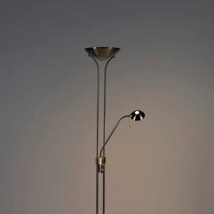 QAZQA Schlafzimmerlampen|Küchenlampen*Stehleuchte Stahl mit Leselampe inkl. LED und Dimmer - Diva