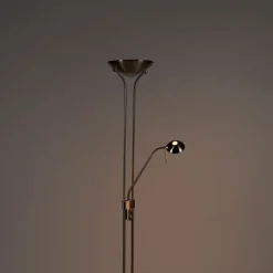 QAZQA Schlafzimmerlampen|Küchenlampen*Stehleuchte Stahl mit Leselampe inkl. LED und Dimmer - Diva