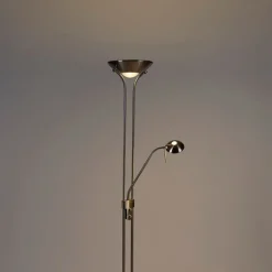 QAZQA Schlafzimmerlampen|Küchenlampen*Stehleuchte Stahl mit Leselampe inkl. LED und Dimmer - Diva