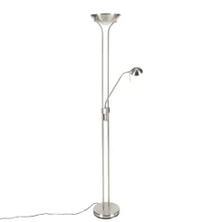 QAZQA Schlafzimmerlampen|Küchenlampen*Stehleuchte Stahl mit Leselampe inkl. LED und Dimmer - Diva