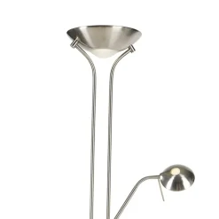 QAZQA Schlafzimmerlampen|Küchenlampen*Stehleuchte Stahl mit Leselampe inkl. LED und Dimmer - Diva