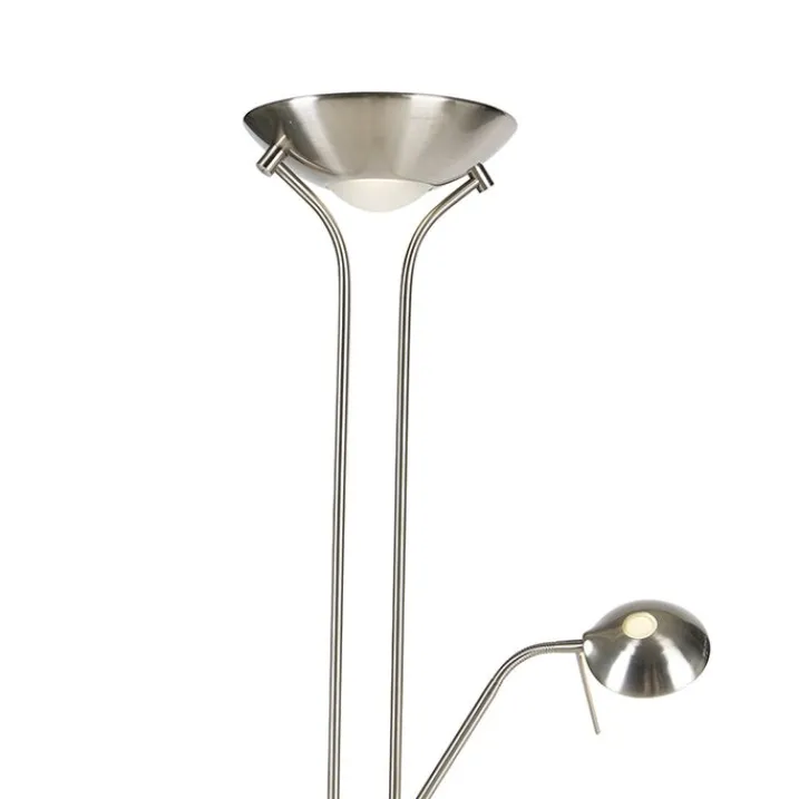 QAZQA Schlafzimmerlampen|Küchenlampen*Stehleuchte Stahl mit Leselampe inkl. LED und Dimmer - Diva