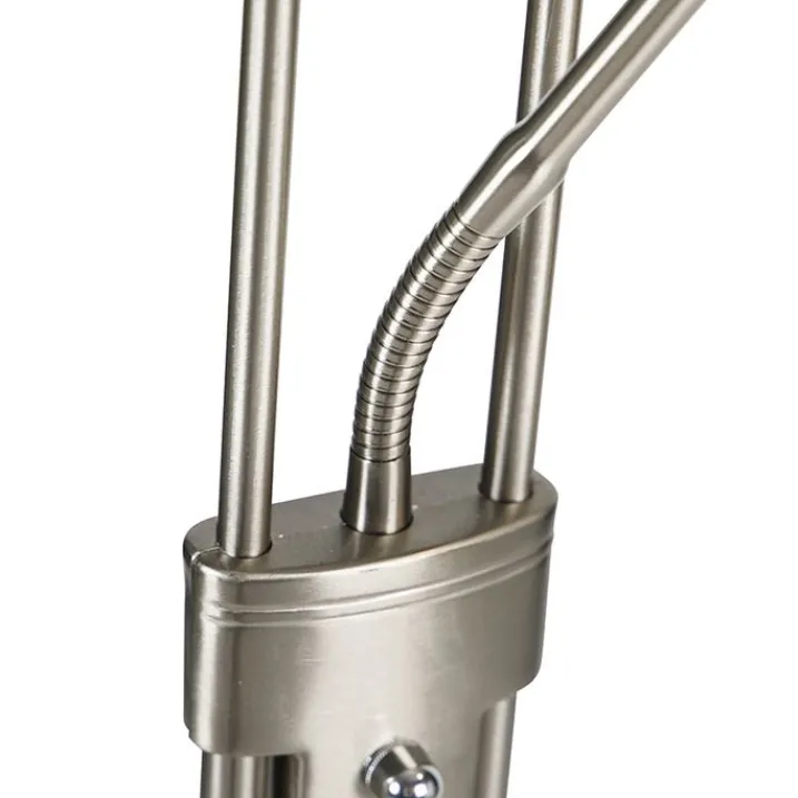 QAZQA Schlafzimmerlampen|Küchenlampen*Stehleuchte Stahl mit Leselampe inkl. LED und Dimmer - Diva