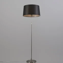QAZQA Stehlampen|Wohnzimmerlampen*Stehleuchte Stahl mit schwarzem Lampenschirm 45 cm höhenverstellbar - Parte