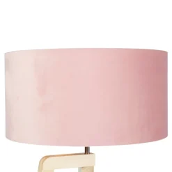 QAZQA Schlafzimmerlampen|Küchenlampen*Stehleuchte Stativ Holz mit rosa Veloursschirm 50 cm - Puros