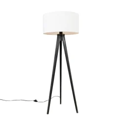 QAZQA Stehlampen|Wohnzimmerlampen*Stehleuchte Stativ schwarz mit Schirm weiß 50 cm - Tripod Classic