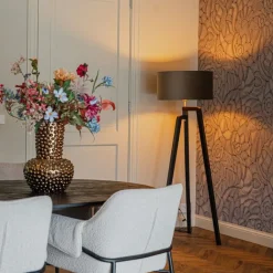 QAZQA Stehlampen|Wohnzimmerlampen*Stehleuchte Stativ schwarz mit taupe Schirm und Gold 50 cm - Puros