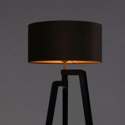 QAZQA Stehlampen|Wohnzimmerlampen*Stehleuchte Stativ schwarz mit taupe Schirm und Gold 50 cm - Puros
