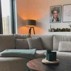 QAZQA Stehlampen|Wohnzimmerlampen*Stehleuchte Stativ schwarz mit taupe Schirm und Gold 50 cm - Puros