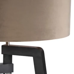 QAZQA Stehlampen|Wohnzimmerlampen*Stehleuchte Stativ schwarz mit taupe Schirm und Gold 50 cm - Puros