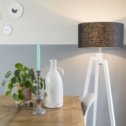 QAZQA Stehlampen|Wohnzimmerlampen*Stehleuchte Stativ weiß mit Lampenschirm 50 cm schwarz - Puros
