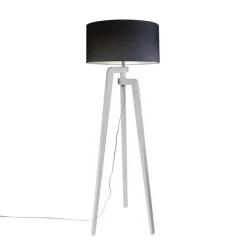 QAZQA Stehlampen|Wohnzimmerlampen*Stehleuchte Stativ weiß mit Lampenschirm 50 cm schwarz - Puros