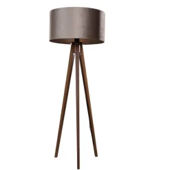 QAZQA Stehlampen|Wohnzimmerlampen*Stehleuchte Tripod aus Walnussholz mit taupefarbenem Samt-Schirm 50cm - Tripod Classic