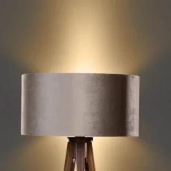 QAZQA Stehlampen|Wohnzimmerlampen*Stehleuchte Tripod aus Walnussholz mit taupefarbenem Samt-Schirm 50cm - Tripod Classic