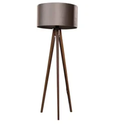 QAZQA Stehlampen|Wohnzimmerlampen*Stehleuchte Tripod aus Walnussholz mit taupefarbenem Samt-Schirm 50cm - Tripod Classic