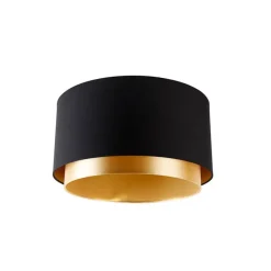 QAZQA Lampenschirme|Wohnzimmerlampen*Stofflampenschirm schwarz 40/47/26 mit goldenem Interieur