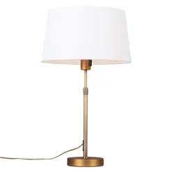 QAZQA Tischlampen|Wohnzimmerlampen*Tischlampe Bronze mit Schirm weiß 35 cm verstellbar - Parte