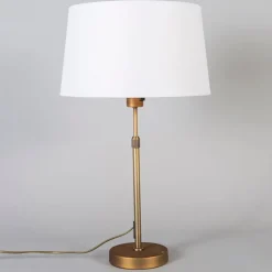 QAZQA Tischlampen|Wohnzimmerlampen*Tischlampe Bronze mit Schirm weiß 35 cm verstellbar - Parte