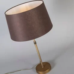 QAZQA Tischlampen|Wohnzimmerlampen*Tischlampe Bronze mit Schirm braun 35 cm verstellbar - Parte