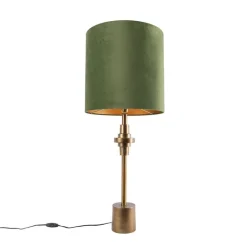 QAZQA Tischlampen|Wohnzimmerlampen*Tischlampe Bronze Veloursschirm grün 40 cm - Diverso