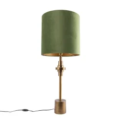 QAZQA Tischlampen|Wohnzimmerlampen*Tischlampe Bronze Veloursschirm grün 40 cm - Diverso