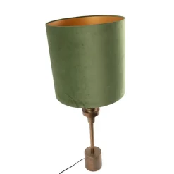 QAZQA Tischlampen|Wohnzimmerlampen*Tischlampe Bronze Veloursschirm grün 40 cm - Diverso