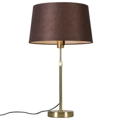 QAZQA Schlafzimmerlampen|Küchenlampen*Tischlampe Gold / Messing mit Lampenschirm braun 35 cm verstellbar - Parte