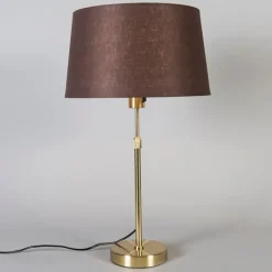 QAZQA Schlafzimmerlampen|Küchenlampen*Tischlampe Gold / Messing mit Lampenschirm braun 35 cm verstellbar - Parte