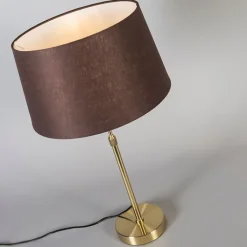QAZQA Schlafzimmerlampen|Küchenlampen*Tischlampe Gold / Messing mit Lampenschirm braun 35 cm verstellbar - Parte