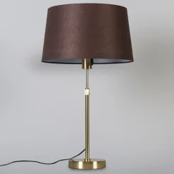 QAZQA Schlafzimmerlampen|Küchenlampen*Tischlampe Gold / Messing mit Lampenschirm braun 35 cm verstellbar - Parte