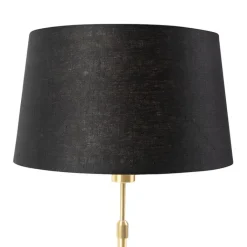 QAZQA Tischlampen|Wohnzimmerlampen*Tischlampe Gold / Messing mit Leinenschirm schwarz 35 cm - Parte