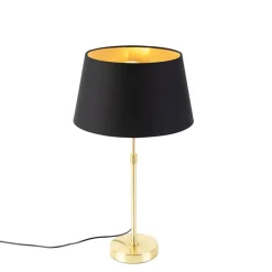 QAZQA Tischlampen|Wohnzimmerlampen*Tischlampe Gold / Messing mit Schirm schwarz mit Gold 32 cm - Parte